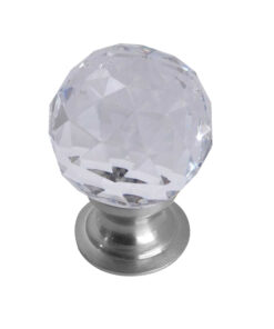 Faceted Glass Cupboard Door Knob, Satin Chrome