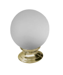 Frosted Glass Cupboard Door Knob, Polished Brass