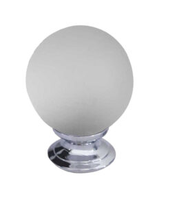 Frosted Glass Cupboard Door Knob, Polished Chrome