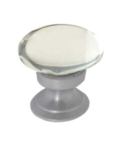 Oval Glass Cupboard Door Knob, Satin Chrome