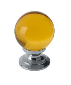 Amber Coloured Plain Ball Glass Cupboard Door Knob, Polished Chrome