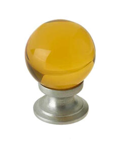 Amber Coloured Plain Ball Glass Cupboard Door Knob, Satin Chrome