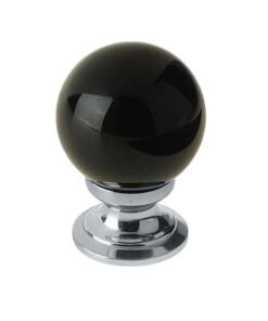 Black Coloured Plain Ball Glass Cupboard Door Knob, Polished Chrome