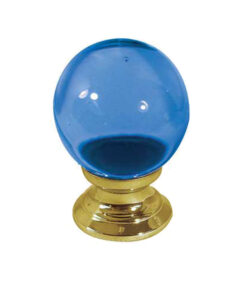 Blue Coloured Plain Ball Glass Cupboard Door Knob, Polished Brass