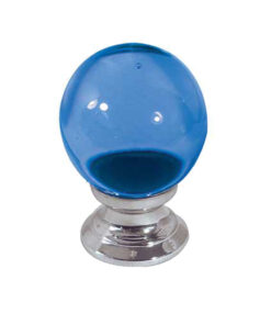 Blue Coloured Plain Ball Glass Cupboard Door Knob, Polished Chrome