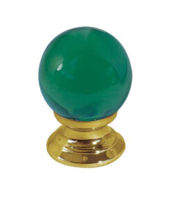 Green Coloured Plain Ball Glass Cupboard Door Knob, Polished Brass