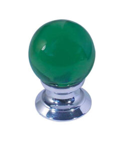 Green Coloured Plain Ball Glass Cupboard Door Knob, Polished Chrome