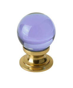 Purple Coloured Plain Ball Glass Cupboard Door Knob, Polished Brass