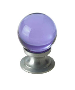 Purple Coloured Plain Ball Glass Cupboard Door Knob, Satin Chrome
