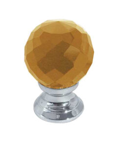 Amber Coloured Faceted Glass Cupboard Door Knob, Polished Chrome