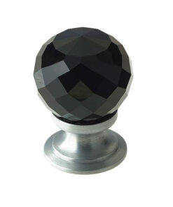 Black Coloured Faceted Glass Cupboard Door Knob, Satin Chrome