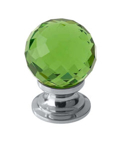 Green Coloured Faceted Glass Cupboard Door Knob, Polished Chrome