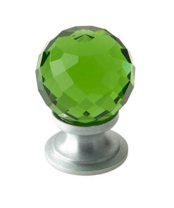 Green Coloured Faceted Glass Cupboard Door Knob, Satin Chrome