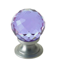 Purple Coloured Faceted Glass Cupboard Door Knob, Satin Chrome