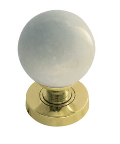 White Marble Mortice Door Knob, Polished Brass (sold in pairs)