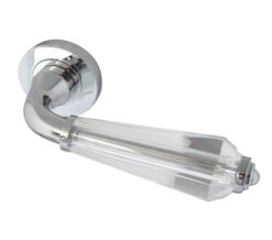 Fluted Glass Door Handles On Round Rose, Polished Chrome (sold in pairs)