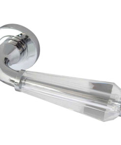 Fluted Glass Door Handles On Round Rose, Polished Chrome  (sold in pairs)