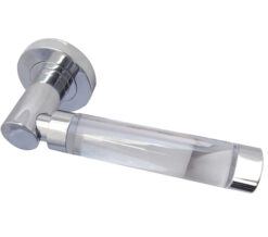 Milo Glass Door Handles On Round Rose, Polished Chrome (sold in pairs)