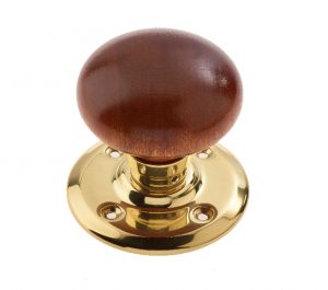 Dark Pine Mortice Door Knobs, Polished Brass