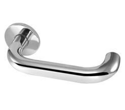 Orbit 22mm Door Handles On Round Rose, Polished Stainless Steel (sold in pairs)