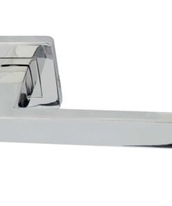 Sirius Door Handles On Square Rose, Polished Stainless Steel (sold in pairs)