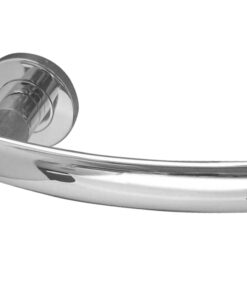 Luma Door Handles On Round Rose, Polished Stainless Steel (sold in pairs)