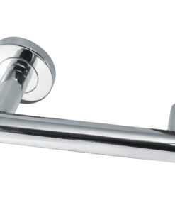 Carina Door Handles On Round Rose, Polished Stainless Steel (sold in pairs)
