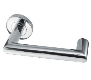 Carina Door Handles On Round Rose, Polished Stainless Steel (sold in pairs)