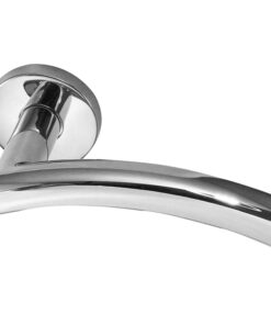 Arched Door Handles On Round Rose, Polished Stainless Steel (sold in pairs)