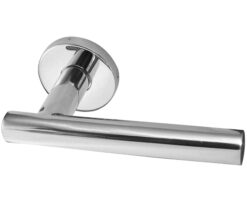 Orbit 22mm Door Handles On Round Rose, Polished Stainless Steel (sold in pairs)