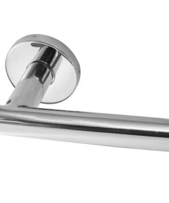 Orbit 22mm Door Handles On Round Rose, Polished Stainless Steel (sold in pairs)