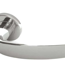 Nebula Door Handles On Round Rose, Polished Stainless Steel (sold in pairs)