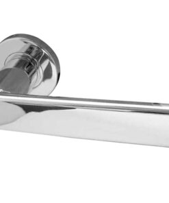 Sandrine Door Handles On Round Rose, Polished Stainless Steel (sold in pairs)