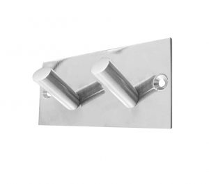 Double Robe Hook On Backplate, Polished Stainless Steel