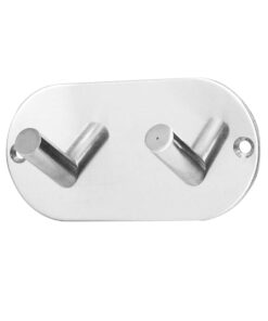 Double Robe Hook On Rounded Backplate, Polished Stainless Steel