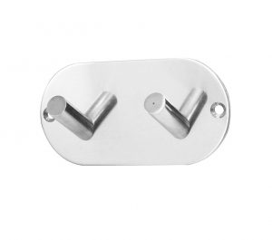 Double Robe Hook On Rounded Backplate, Polished Stainless Steel