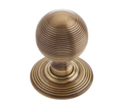 Hollow Reeded Mortice Door Knob, Antique Brass