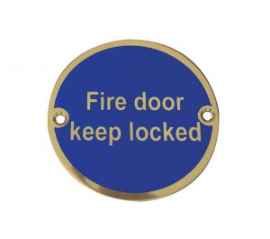 Fire Door Keep Locked Sign (75mm Diameter), Polished Brass