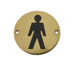 Male Pictogram Sign (75mm Diameter), Polished Brass