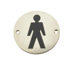 Male Pictogram Sign (75mm Diameter), Polished Stainless Steel
