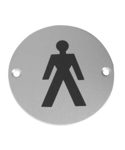 Male Pictogram Sign (75mm Diameter), Satin Aluminium