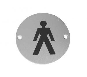 Male Pictogram Sign (75mm Diameter), Satin Aluminium