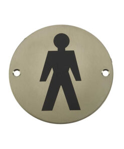 Male Pictogram Sign (75mm Diameter), Satin Stainless Steel