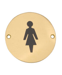 Female Pictogram Sign (75mm Diameter), Polished Brass