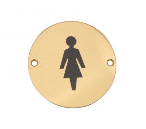 Female Pictogram Sign (75mm Diameter), Polished Brass
