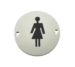 Female Pictogram Sign (75mm Diameter), Satin Aluminium