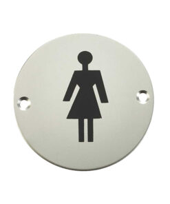 Female Pictogram Sign (75mm Diameter), Satin Aluminium