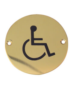 Disability Pictogram Sign (75mm Diameter), Polished Brass