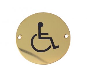 Disability Pictogram Sign (75mm Diameter), Polished Brass