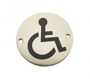 Disability Pictogram Sign (75mm Diameter), Polished Stainless Steel